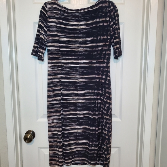 Anne Klein Black Tan White Striped Bodycon Dress Women’s Size 12. - Picture 6 of 11